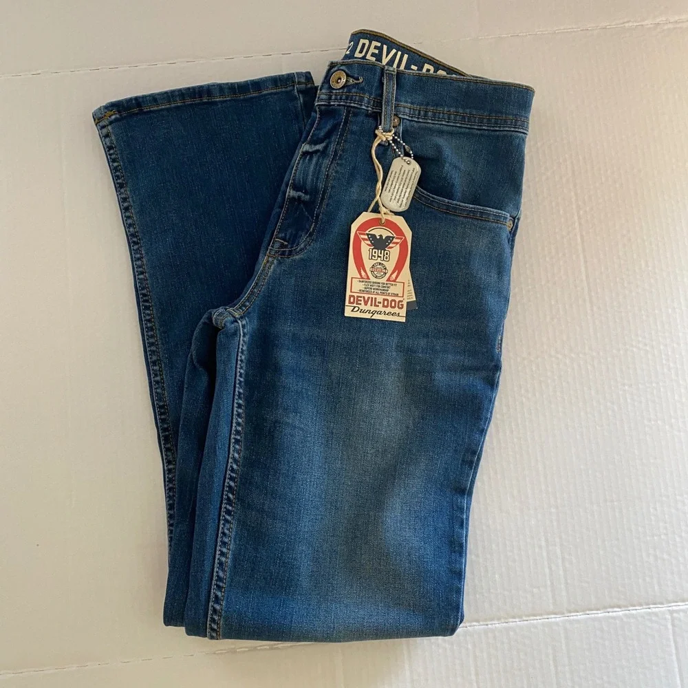 Devil-Dog Dungarees Mens Relaxed‎ Bootcut Performance Jeans Blue 30x32 NWT